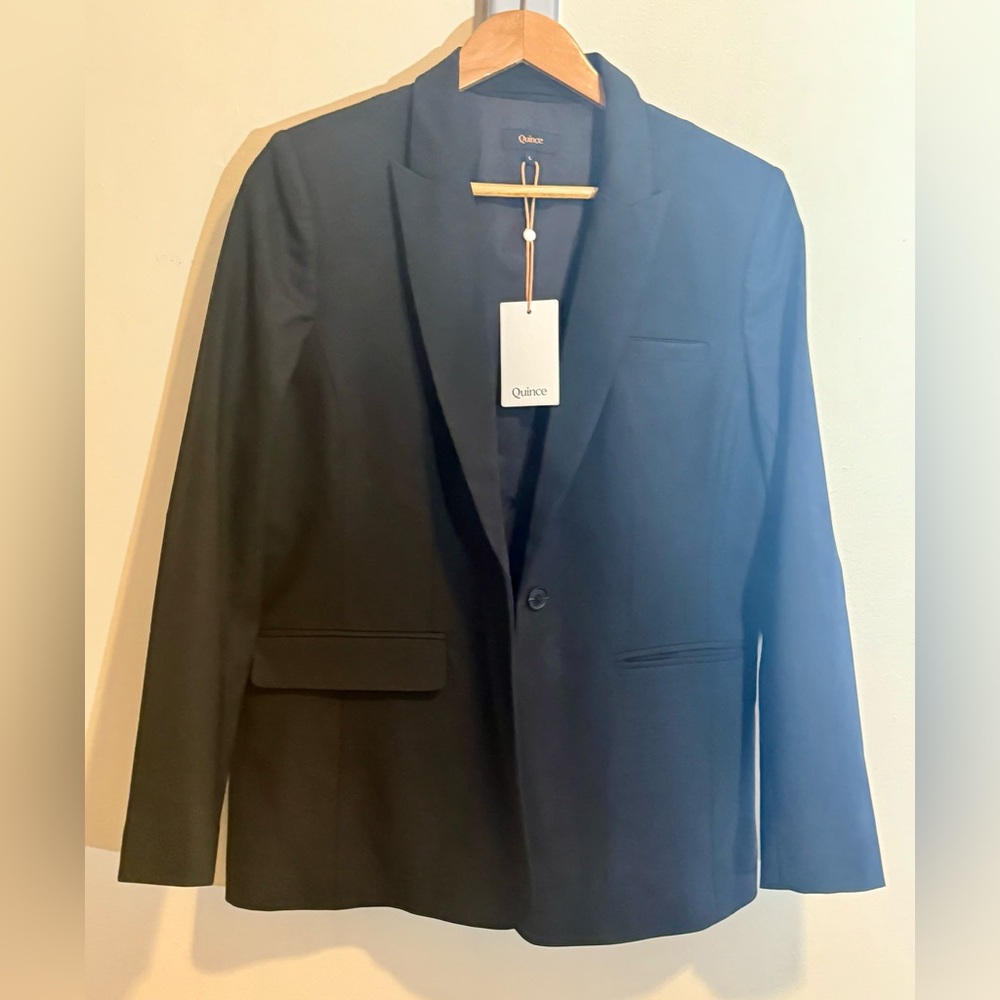 Quince Black Italian Wool Long Blazer, Size L - Picture 3 of 9